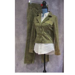 V Christina Green Gold Splatter Pants & Jacket